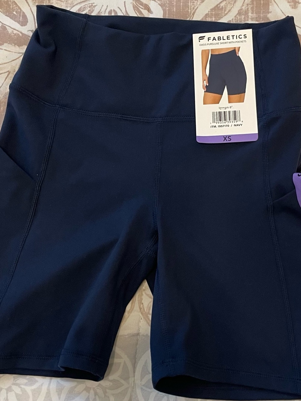 Fabletics Oasis PureLuxe 6" High-Waisted Pocket Shorts Navy Blue XS NWT